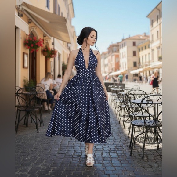 J. Crew Factory Dresses & Skirts - J. Crew Factory Backless Navy Dress with White Dots trend!